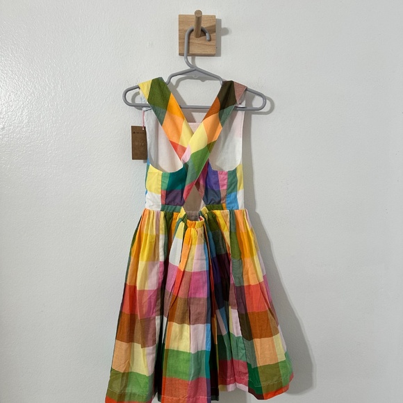Mini Boden Girls Gingham Cross Back Plaid Neon Sz 5-6 Yr NWT - Picture 5 of 6